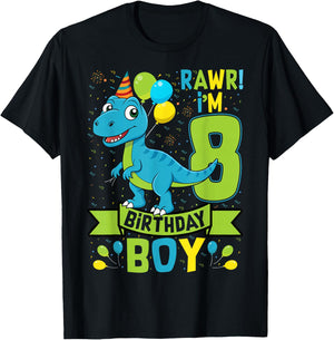 Rawr! I'm 8 Birthday Boy Dinosaur 8 Years Old 8th Birthday T-Shirt - T-Shirt | Black