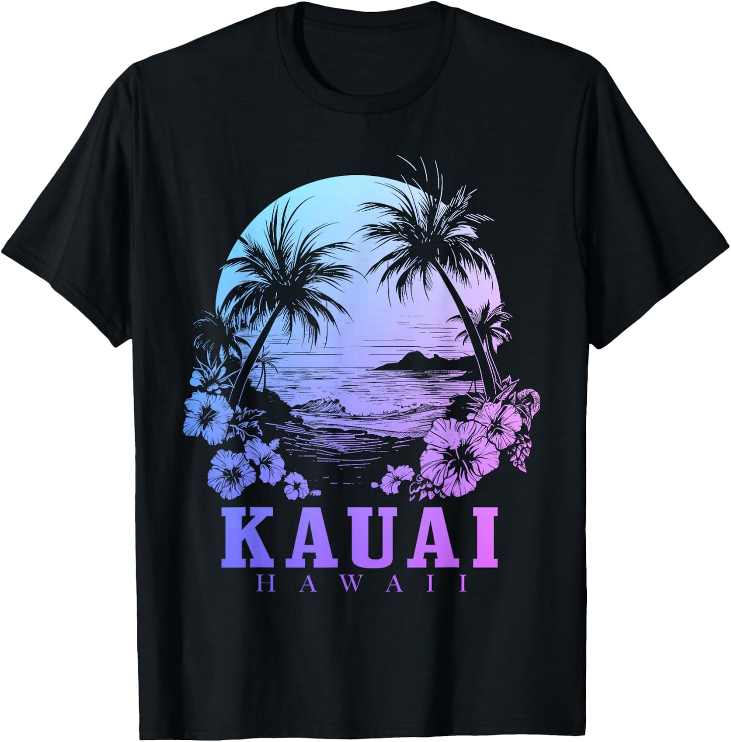 Kauai Hawaii Hawaiian Hibiscus Flowers Surfer Souvenir T-Shirt - T-Shirt | Black