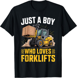Just A Boy Who Loves Forklifts Construction Vehicle T-Shirt - T-Shirt | Black