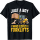 Just A Boy Who Loves Forklifts Construction Vehicle T-Shirt - T-Shirt | Black