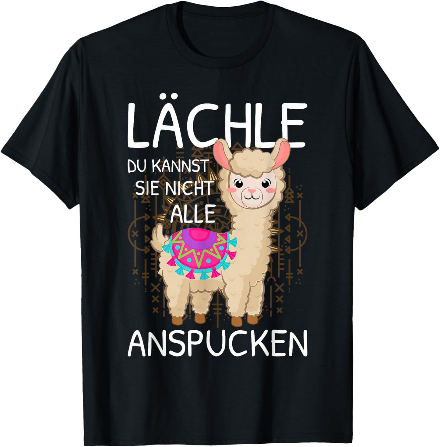 Llama with German Text "Lächle du kannst Sie nicht anspcken Alpaca" [Lächle du kannst sie nicht an, black, s T-Shirt - T-Shirt | Black