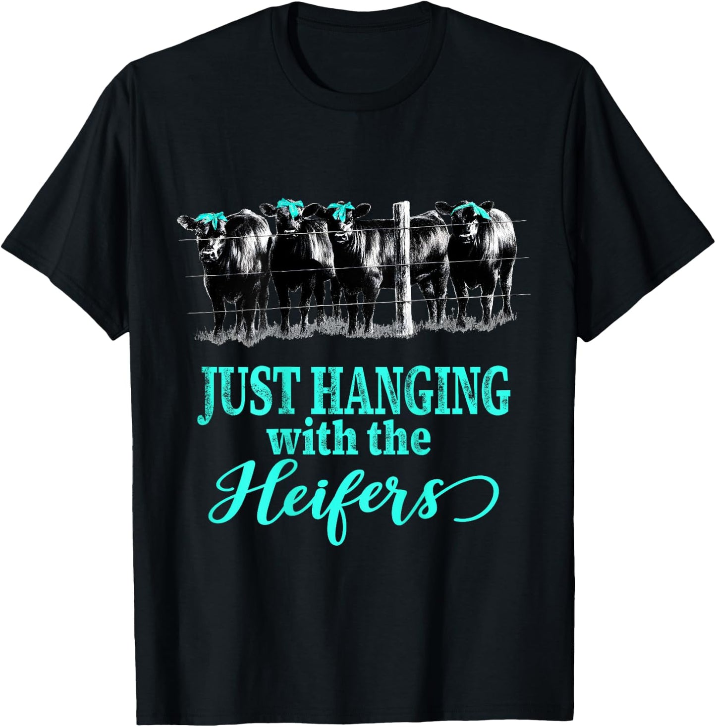 Just Hanging with the Heifers Cute Cows and Bandanas T-Shirt - T-Shirt | Black