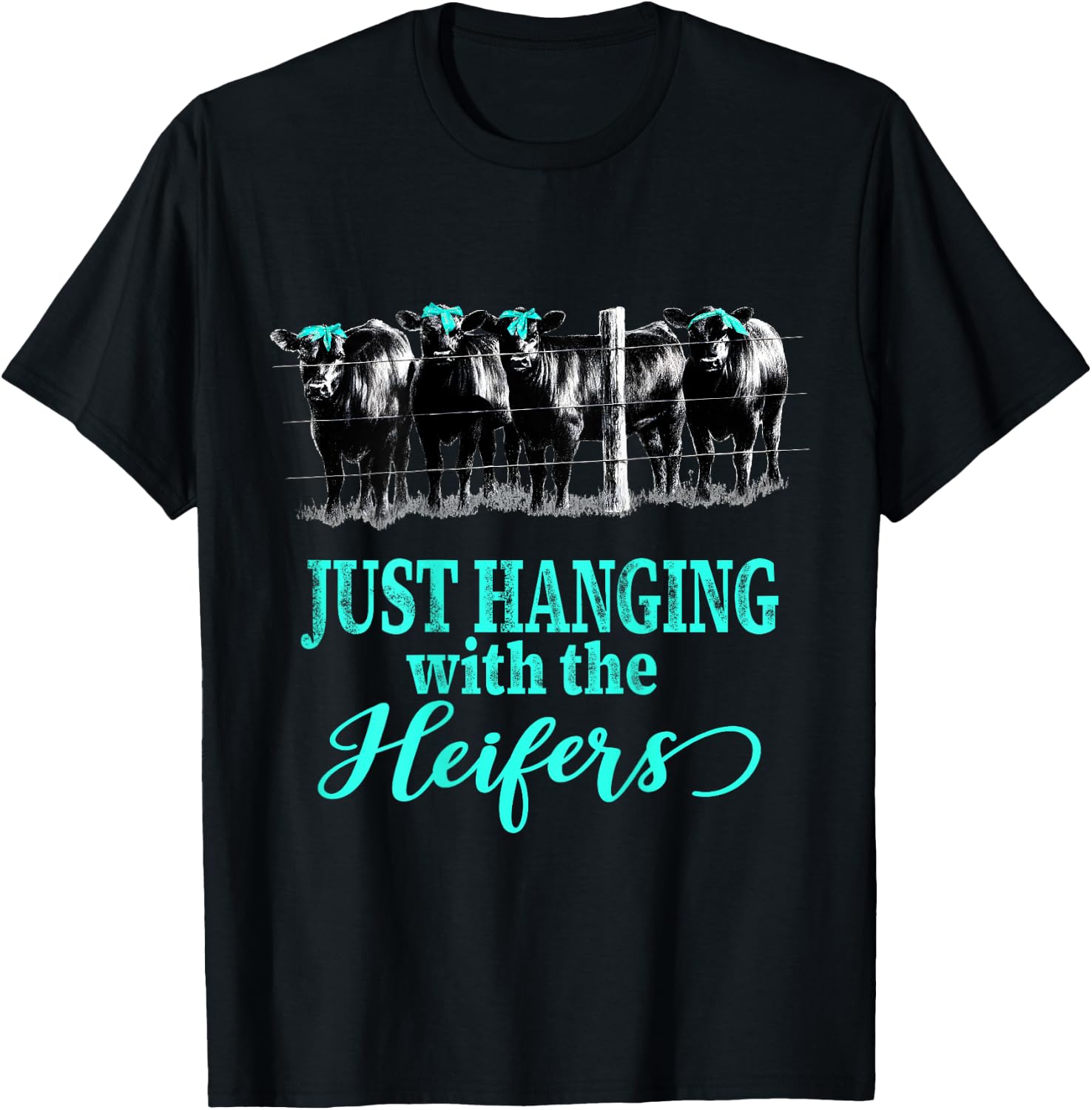 Just Hanging with the Heifers Cute Cows and Bandanas T-Shirt - T-Shirt | Black