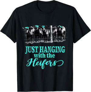 Just Hanging with the Heifers Cute Cows and Bandanas T-Shirt - T-Shirt | Black