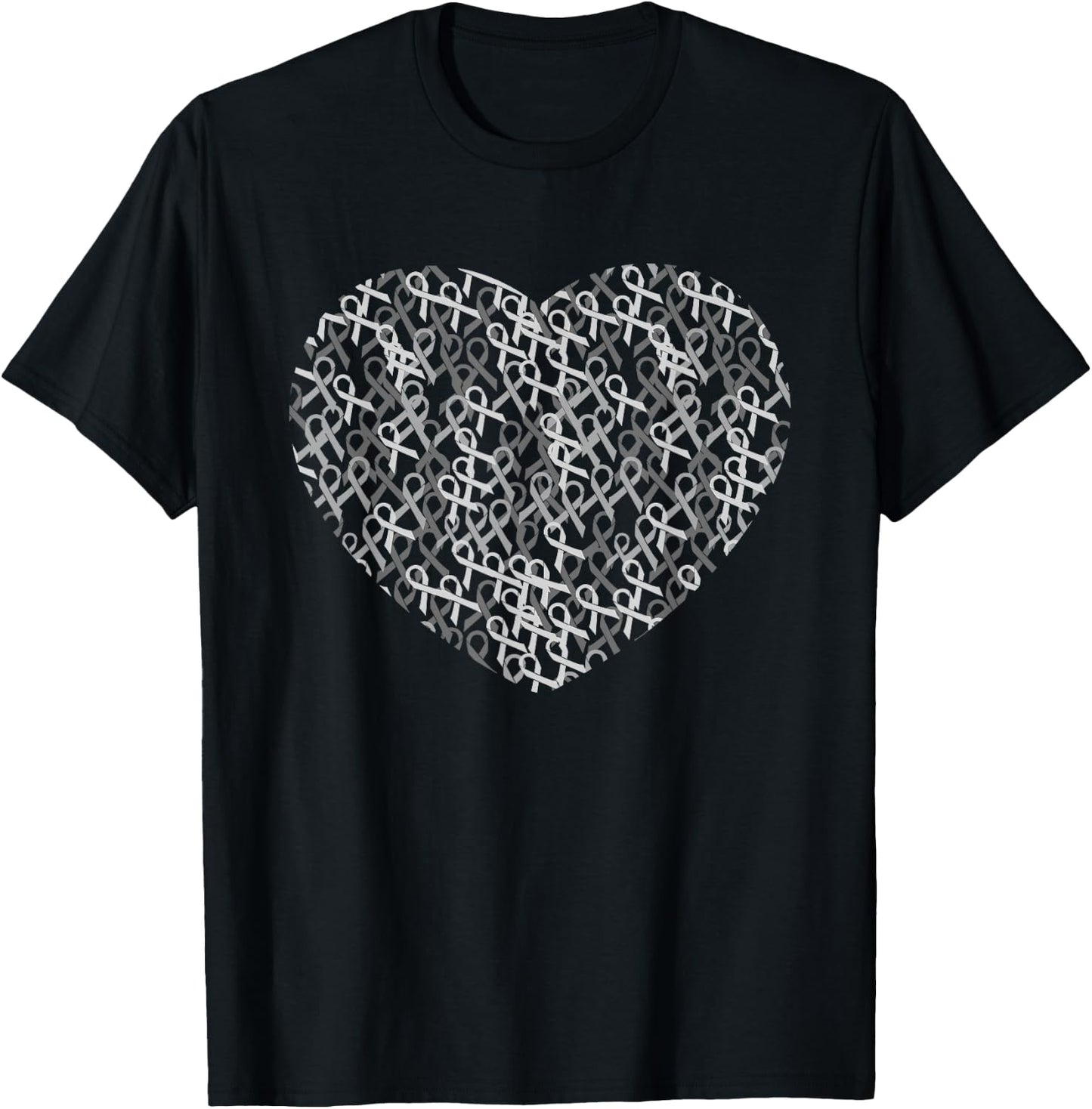 Brain Cancer Awareness Gray Ribbon Heart Brain Tumor Support T-Shirt - T-Shirt | Black
