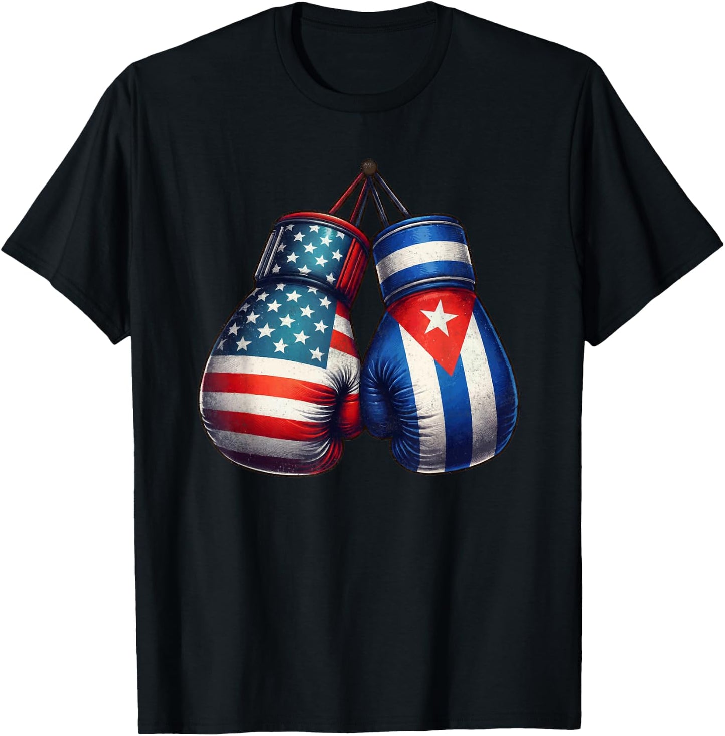 Vintage Cuba Boxing Gloves American USA Cuban Flag Boxer T-Shirt - T-Shirt | Black