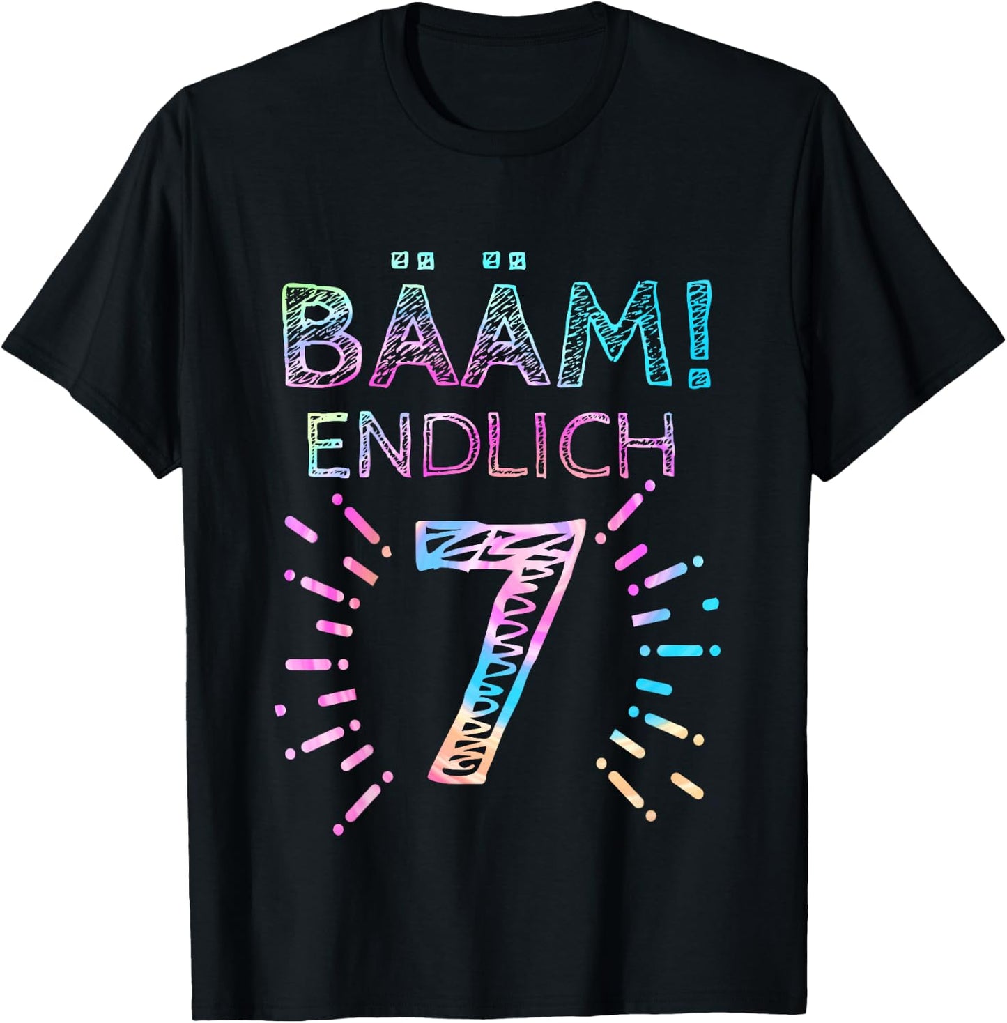 with German Text "Kinder Bääm! Endlich 7 Jahre 7th Birthday Seven Seventh Girl" , black T-Shirt - T-Shirt | Black