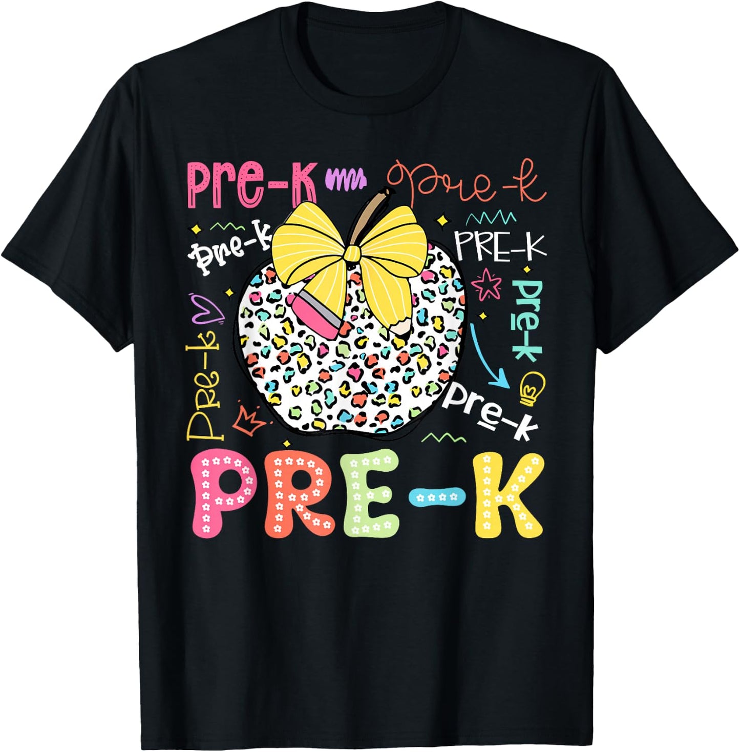 Pre-K Typography First Day Back To School Leopard Apple T-Shirt - T-Shirt | Black