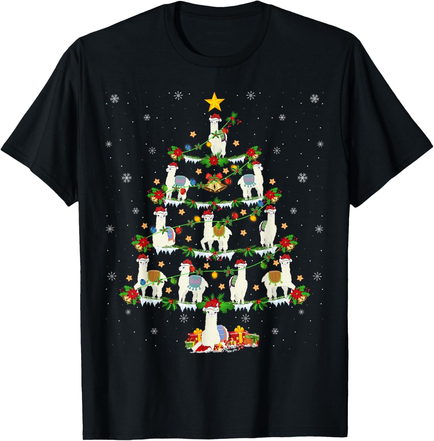 Holiday Xmas Lighting Santa Llama Christmas Tree T-Shirt - T-Shirt | Black