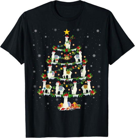 Holiday Xmas Lighting Santa Llama Christmas Tree T-Shirt - T-Shirt | Black