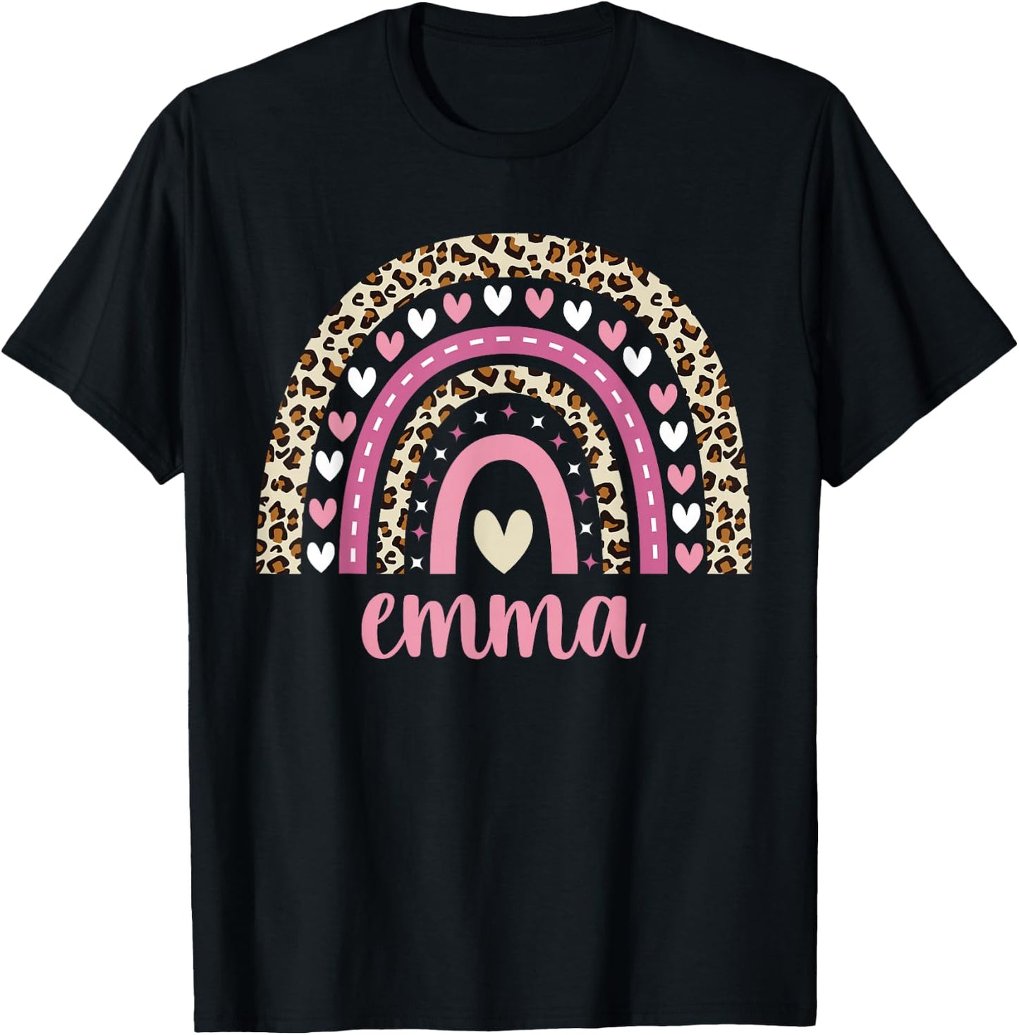 Emma Rainbow Leopard Personalized Emma Birthday T-Shirt - T-Shirt | Black