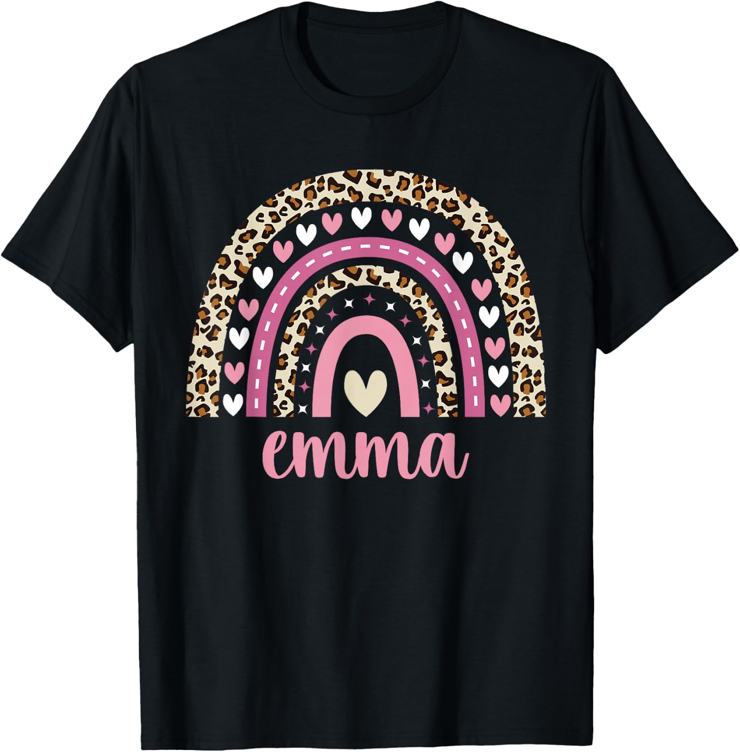 Emma Rainbow Leopard Personalized Emma Birthday T-Shirt - T-Shirt | Black