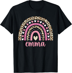 Emma Rainbow Leopard Personalized Emma Birthday T-Shirt - T-Shirt | Black