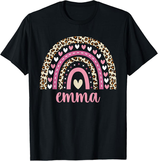 Emma Rainbow Leopard Personalized Emma Birthday T-Shirt - T-Shirt | Black
