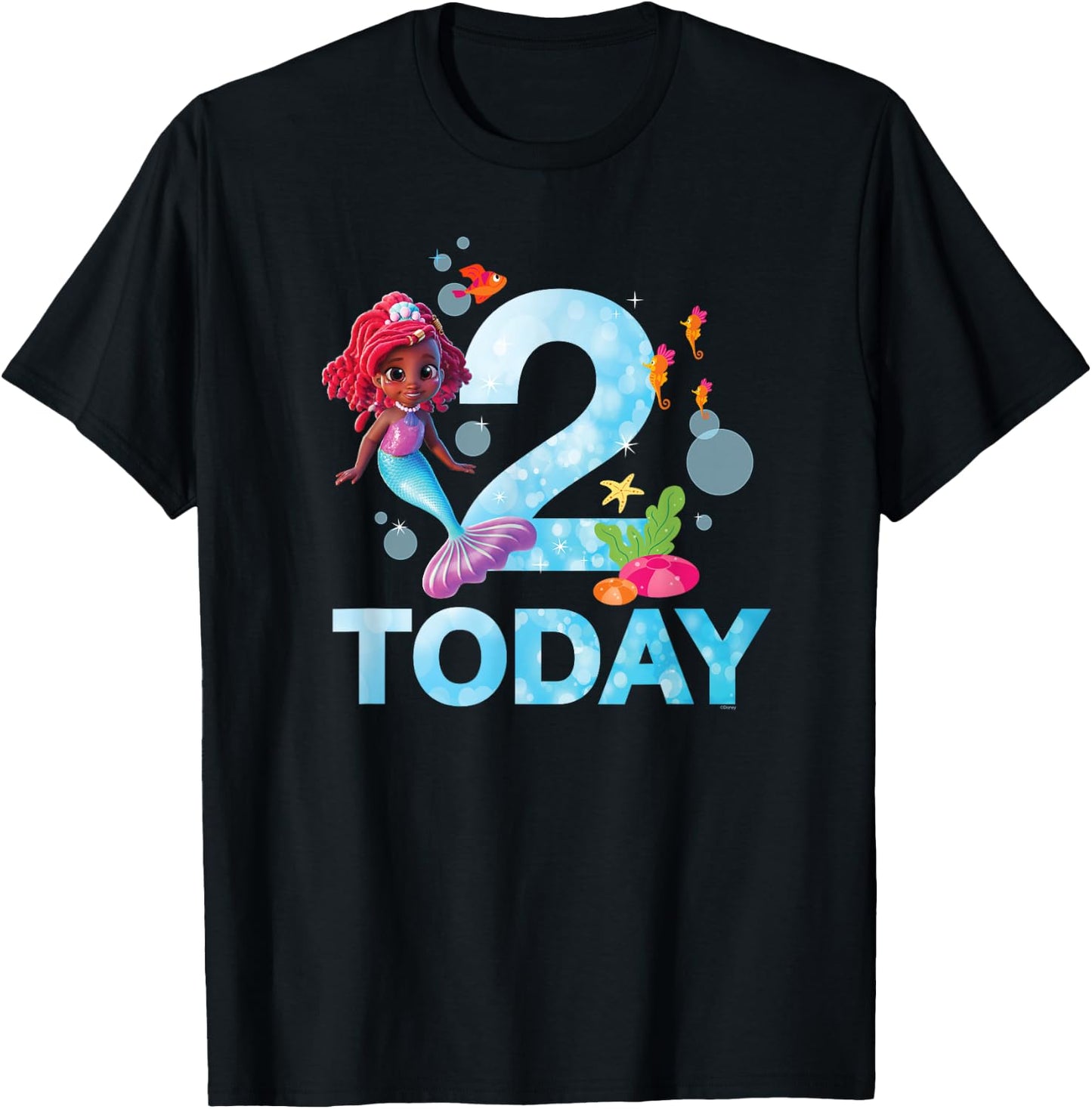 Disney Junior’s Ariel Second Birthday 2 Years Old Today T-Shirt - T-Shirt | Black