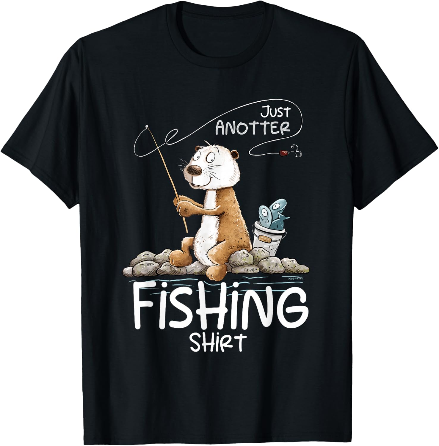 Funny Fishing Otter Just Anotter Fishing T-Shirt - T-Shirt | Black