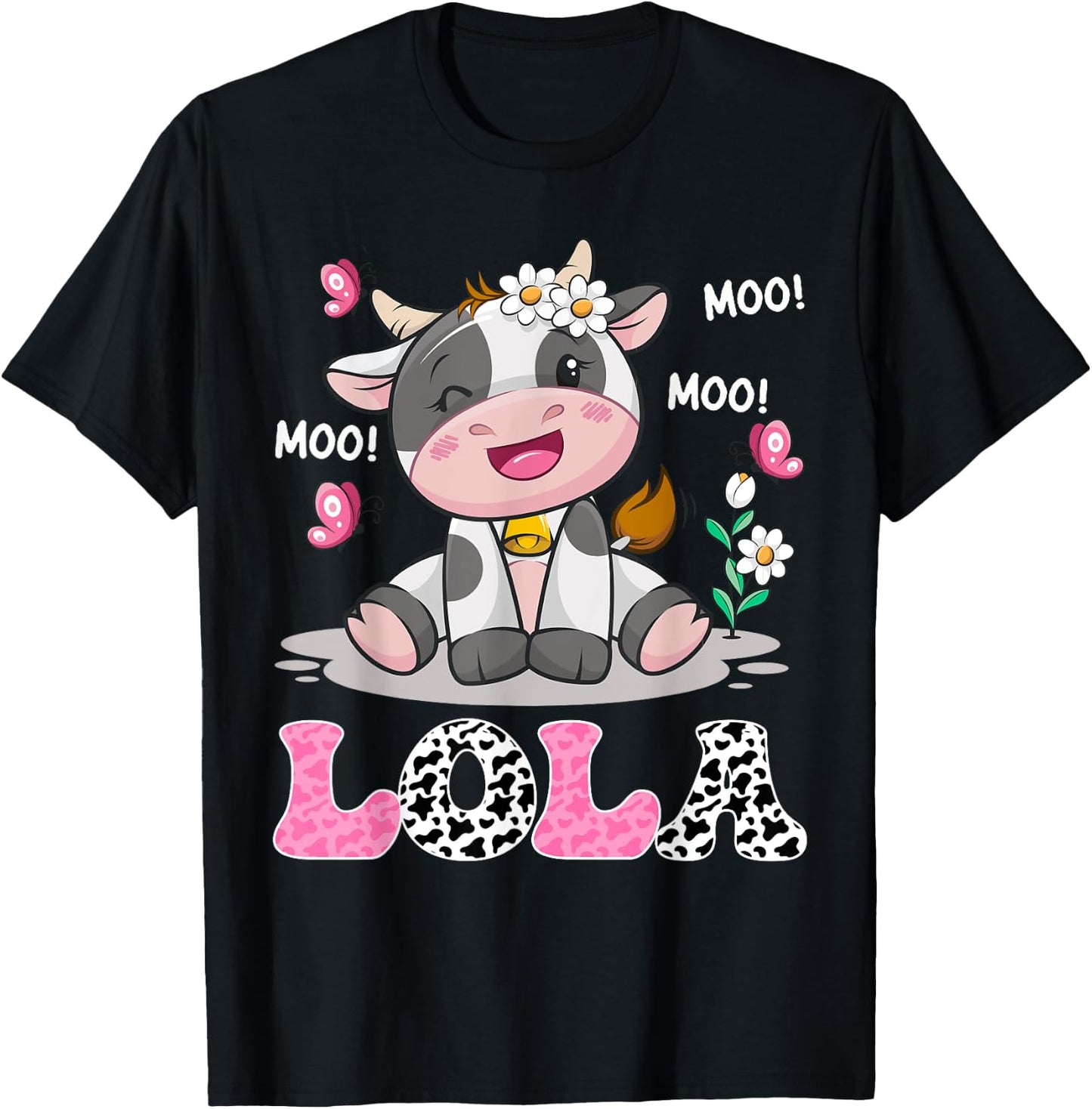 Lola Cute Cow Moo Moo Farmer Birthday Family Matching T-Shirt - T-Shirt | Black