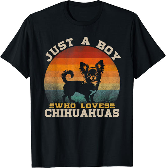 Just A Boy Who Loves Chihuahuas, Cute Chihuahua Lovers Boy T-Shirt - T-Shirt | Black