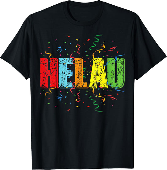 Helau Shirt with Colourful Letters Streamers and Confetti , black T-Shirt - T-Shirt | Black