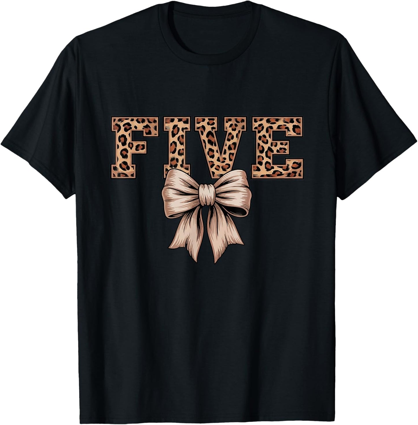 Birthday Girl Leopard Coquette Bow Chic 5 Year Old T-Shirt - T-Shirt | Black