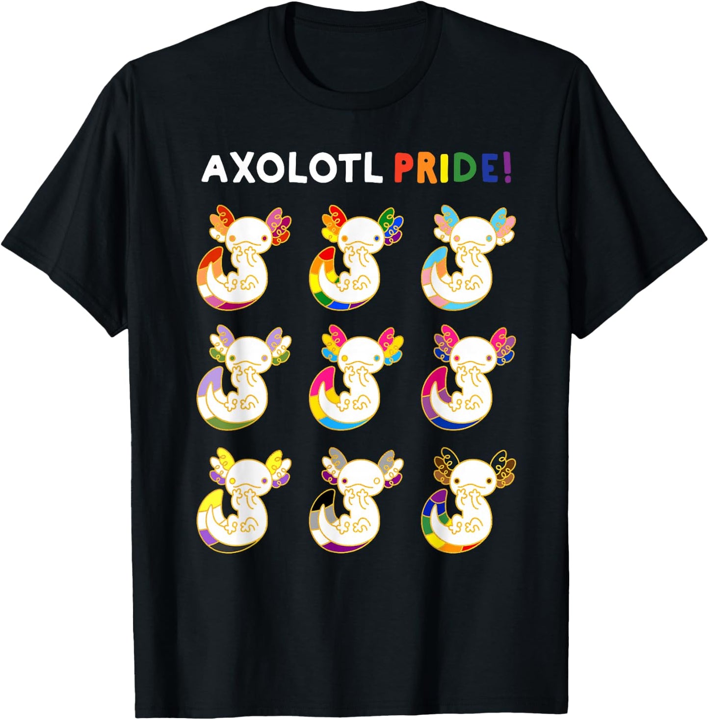 Axolotl Pride LGBT Kawaii Axolotls Rainbow Gay Pride Month T-Shirt - T-Shirt | Black
