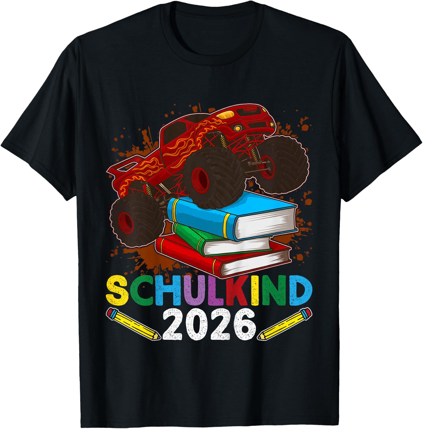 Schulkind 2026 Monstertruck Cooles Buntes Jungen Einschulung T-Shirt - T-Shirt | Black