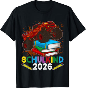 Schulkind 2026 Monstertruck Cooles Buntes Jungen Einschulung T-Shirt - T-Shirt | Black