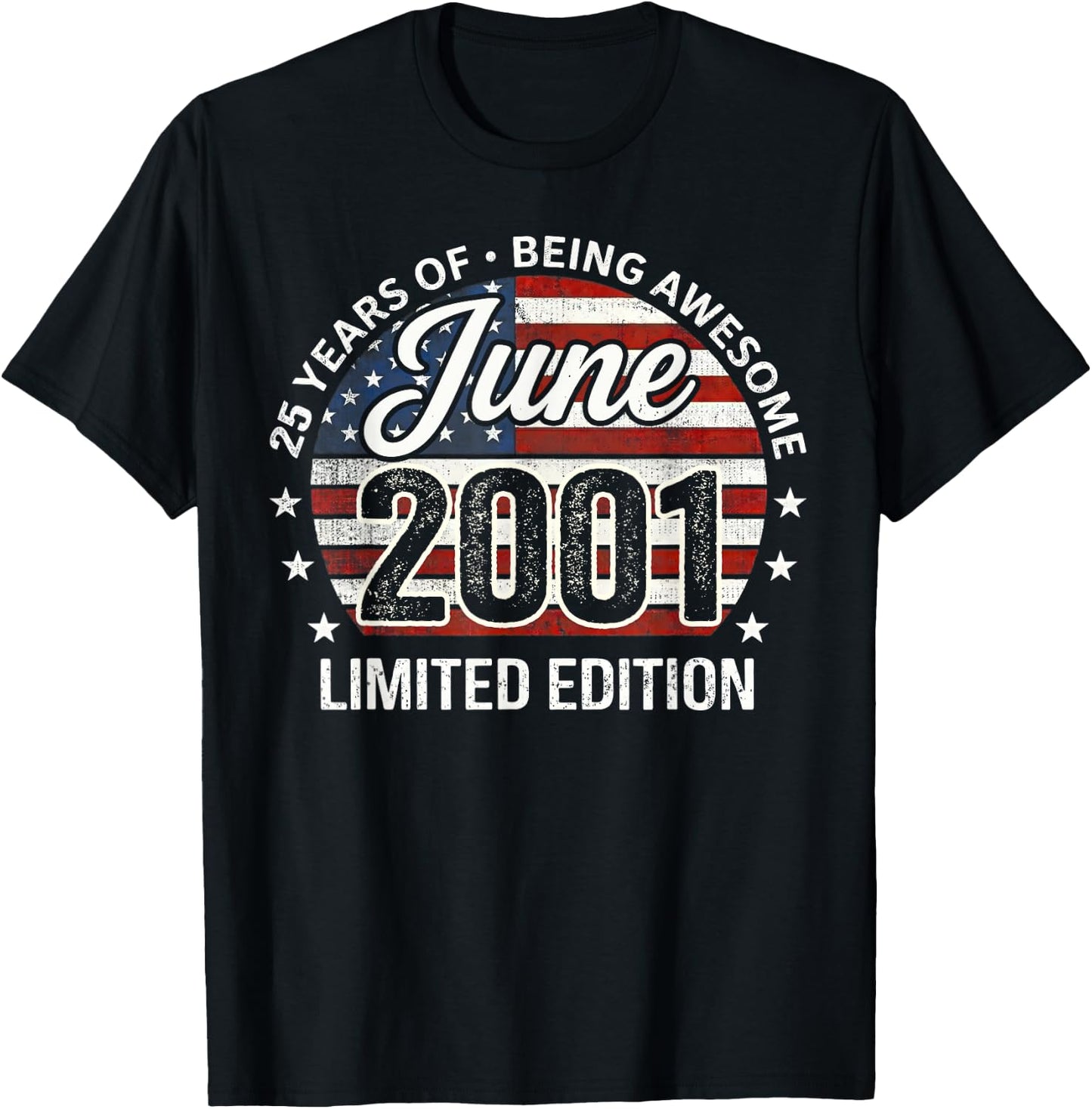 June 25th Birthday Men Women 2001 Awesome USA Flag T-Shirt - T-Shirt | Black