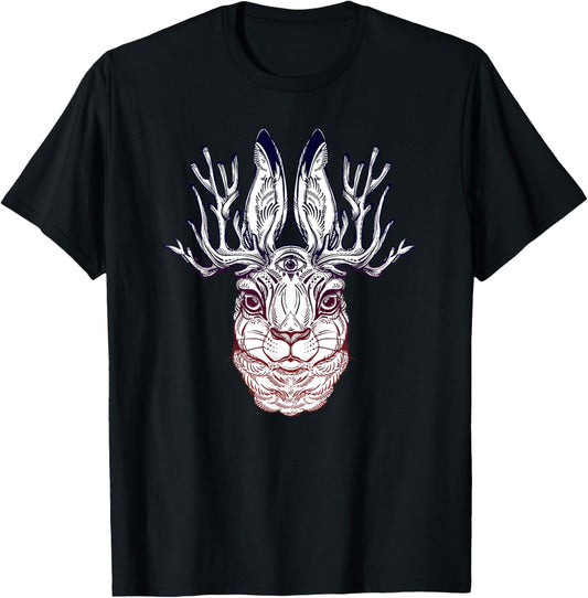 Stay Weird - Jackalope - Folklore Hare Third Eye T-Shirt - T-Shirt | Black