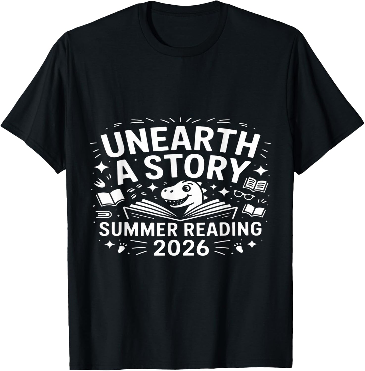 Unearth A Story Summer Reading 2026 Dinosaur T-Shirt - T-Shirt | Black