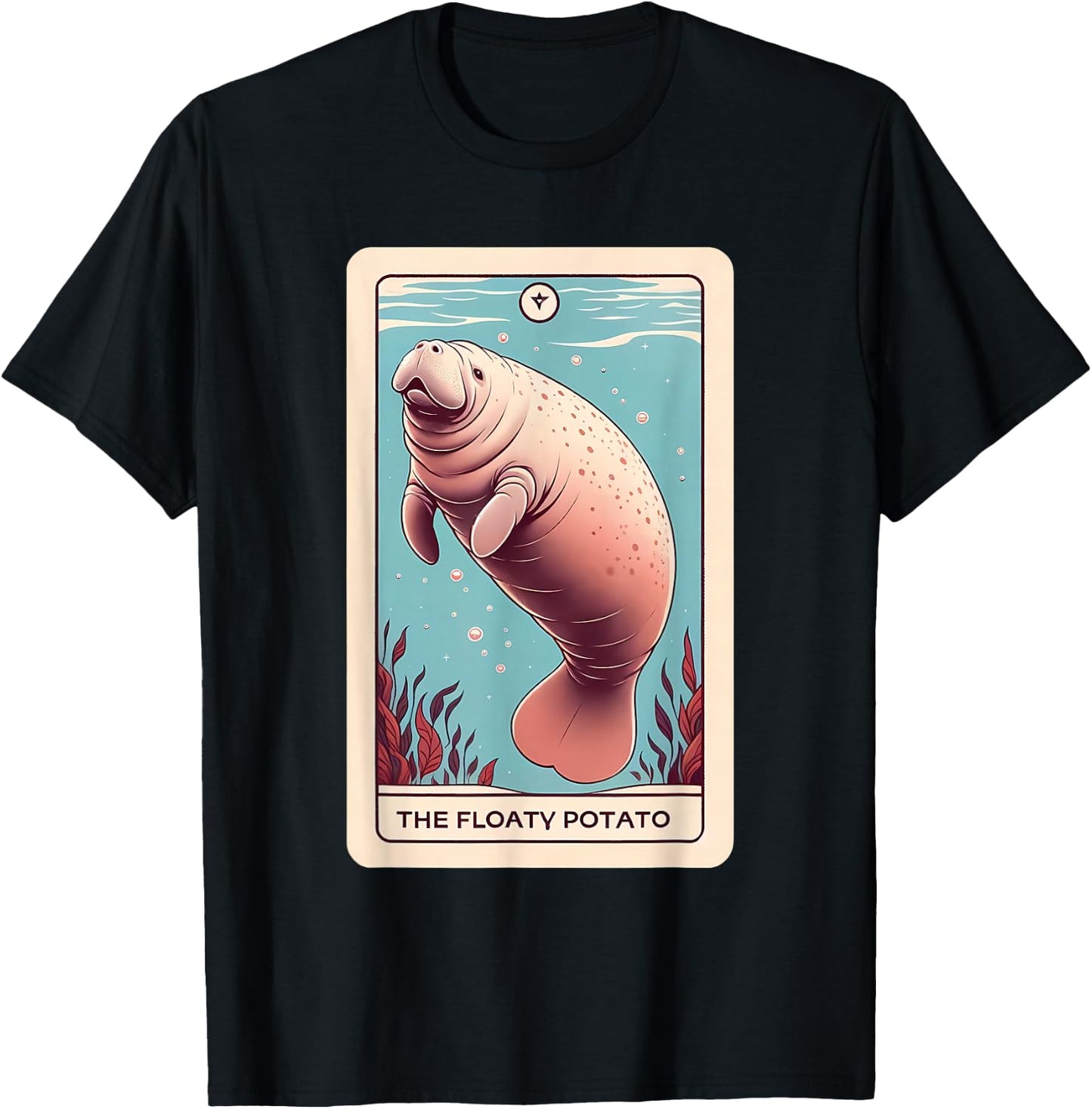 Manatee "Floaty Potato" Funny Tarot Card T-Shirt - T-Shirt | Black