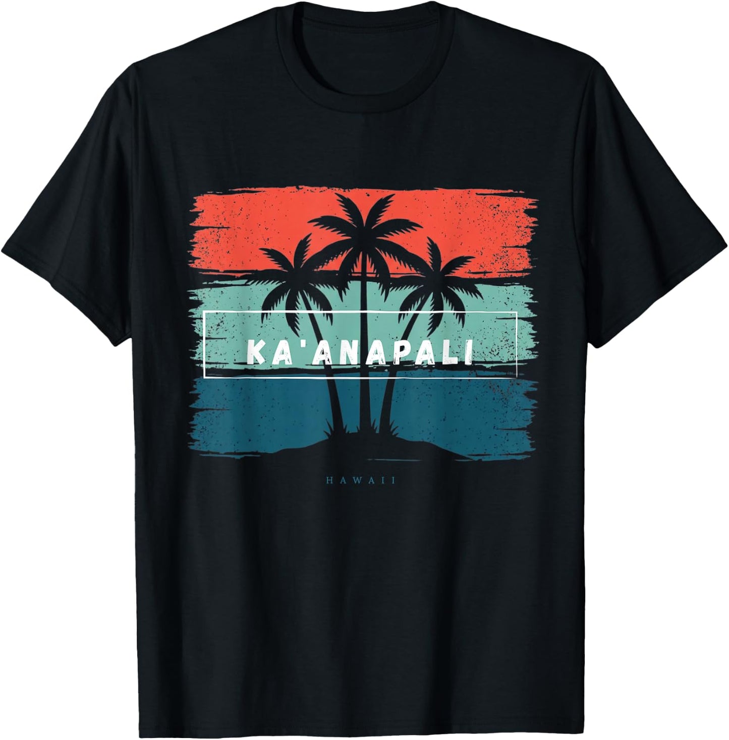 Vintage Ka'anapali Hawaii Summer Beach Palm Tree Sunset Trip T-Shirt - T-Shirt | Black