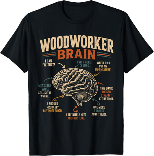 Woodworker Brain Funny Woodworking Humor Vintage Retro T-Shirt - T-Shirt | Black