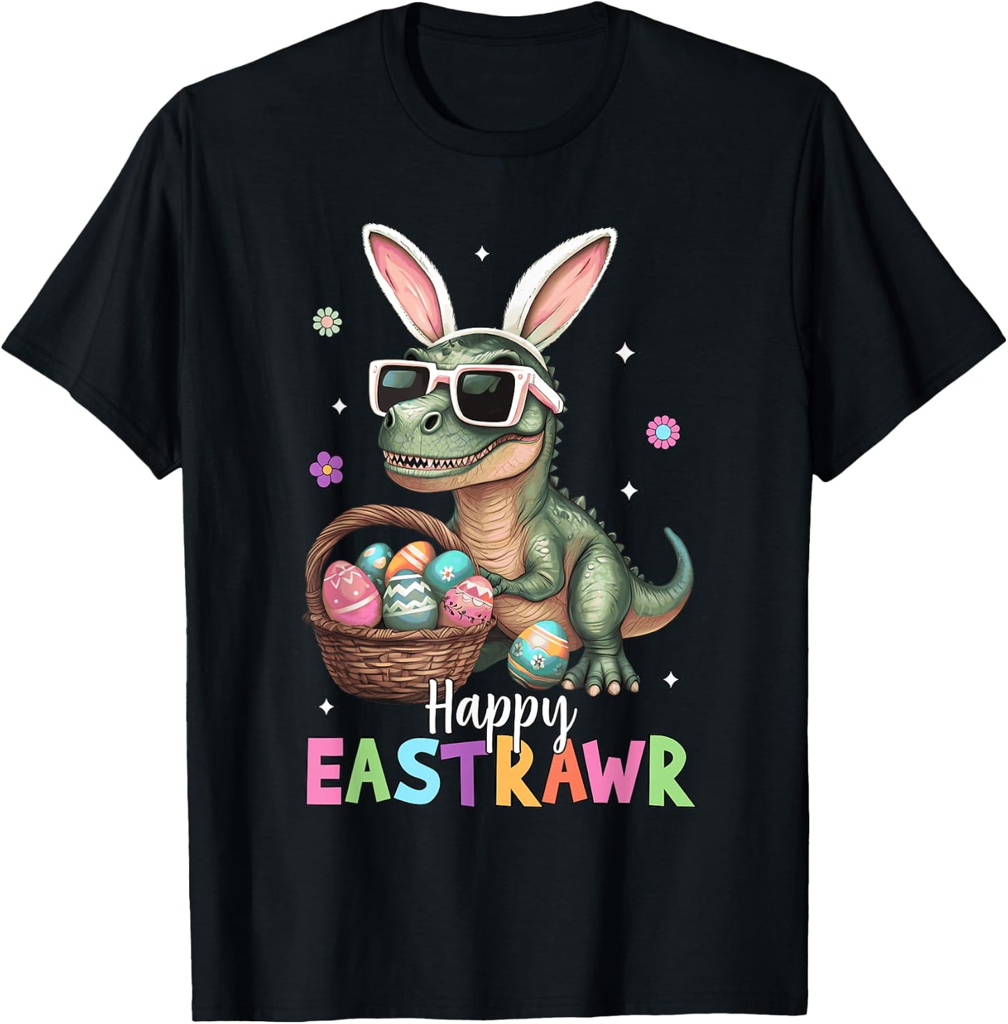 Happy Eastrawr T Rex Easter Bunny Dinosaur Eggs Boys Kids T-Shirt - T-Shirt | Black