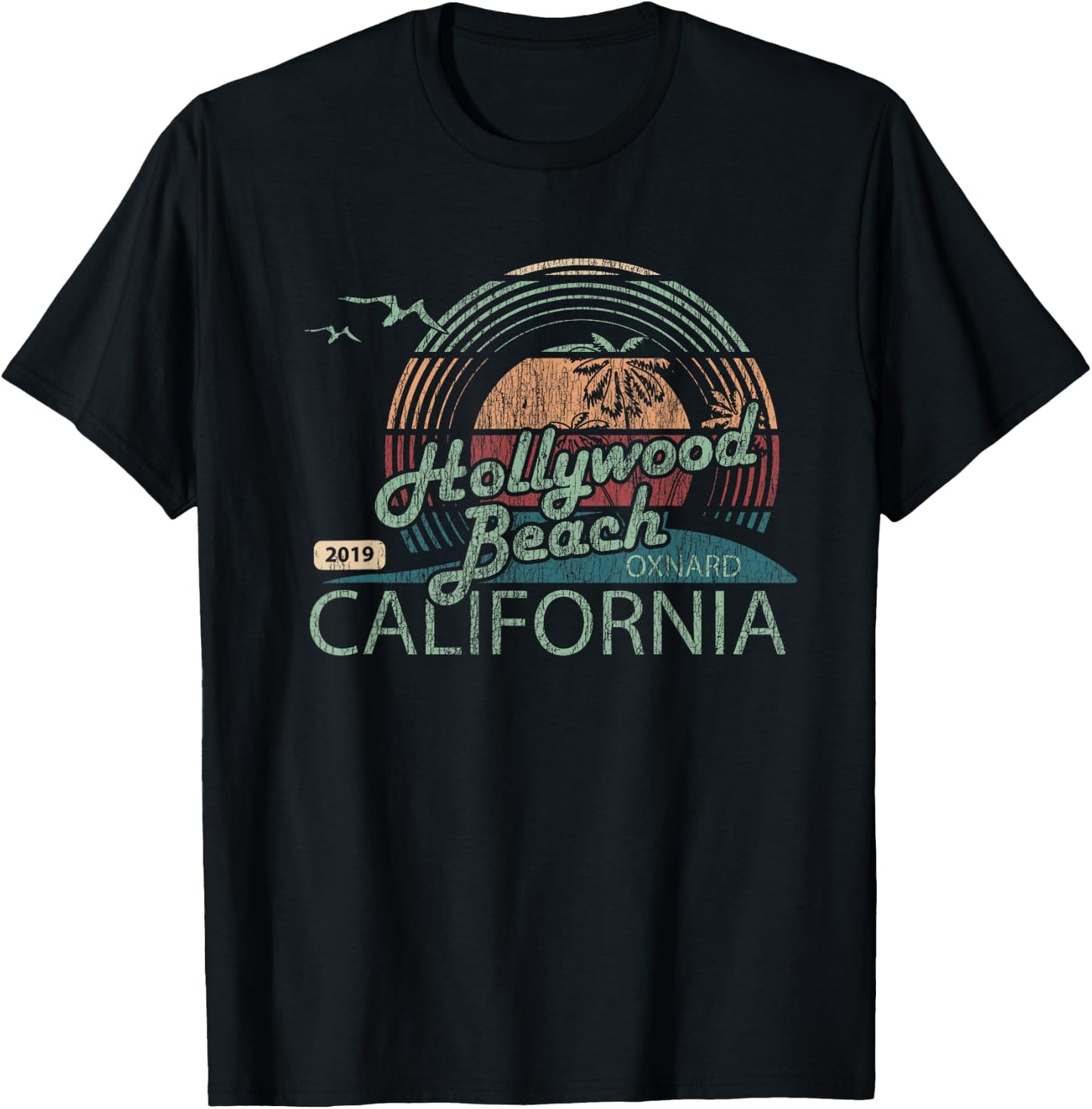 Vintage Retro Hollywood Beach Oxnard California T-Shirt - T-Shirt | Black