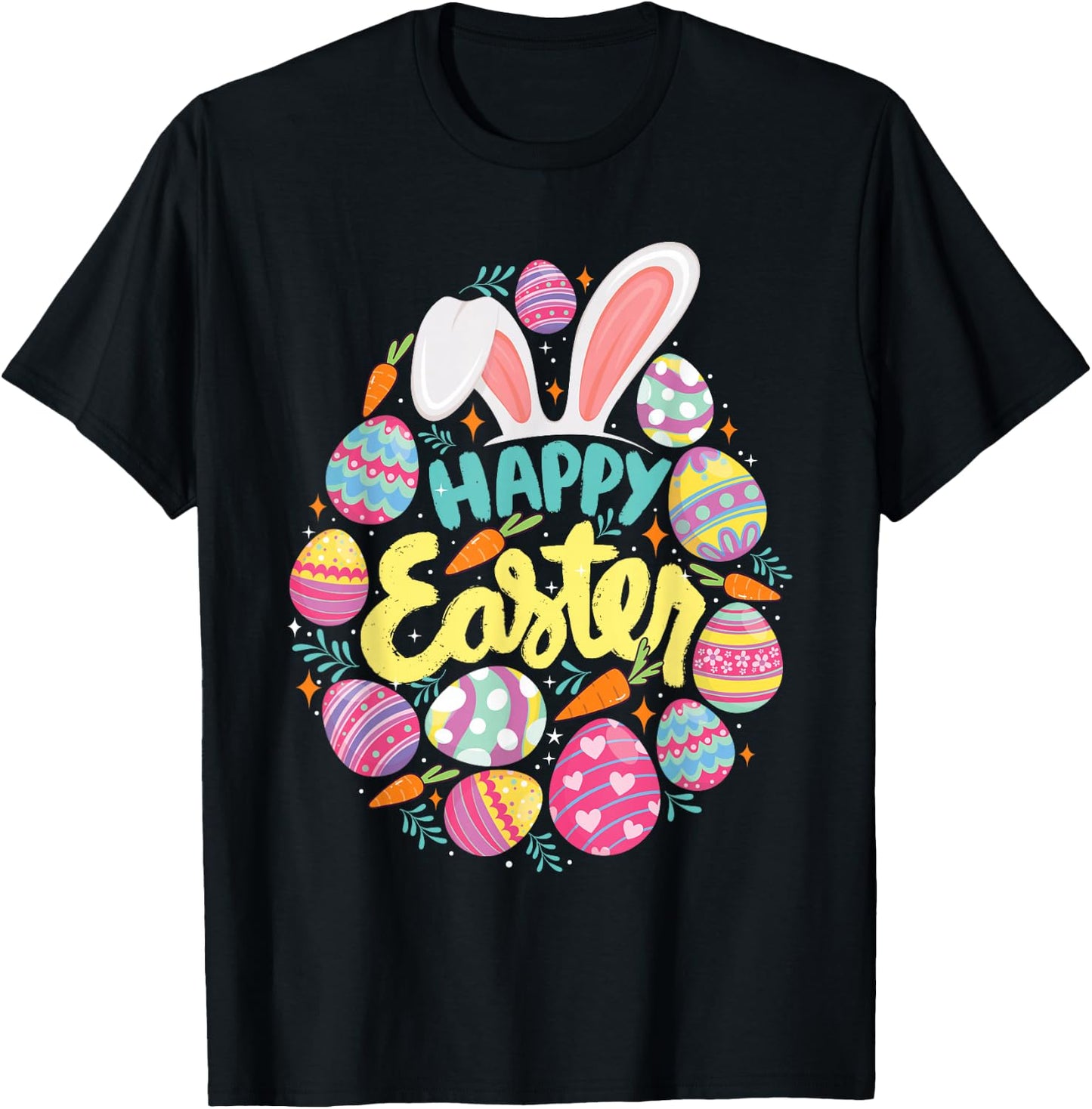Happy Easter - Colorful Eggs Egg Hunting Jesus Christ T-Shirt - T-Shirt | Black