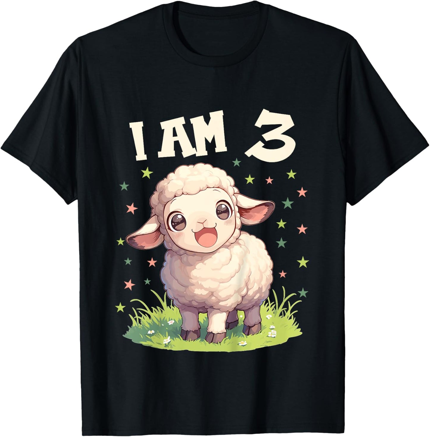 Kids 3 Years old 3 birthday Sheeps Boy Girl Sheep T-Shirt - T-Shirt | Black