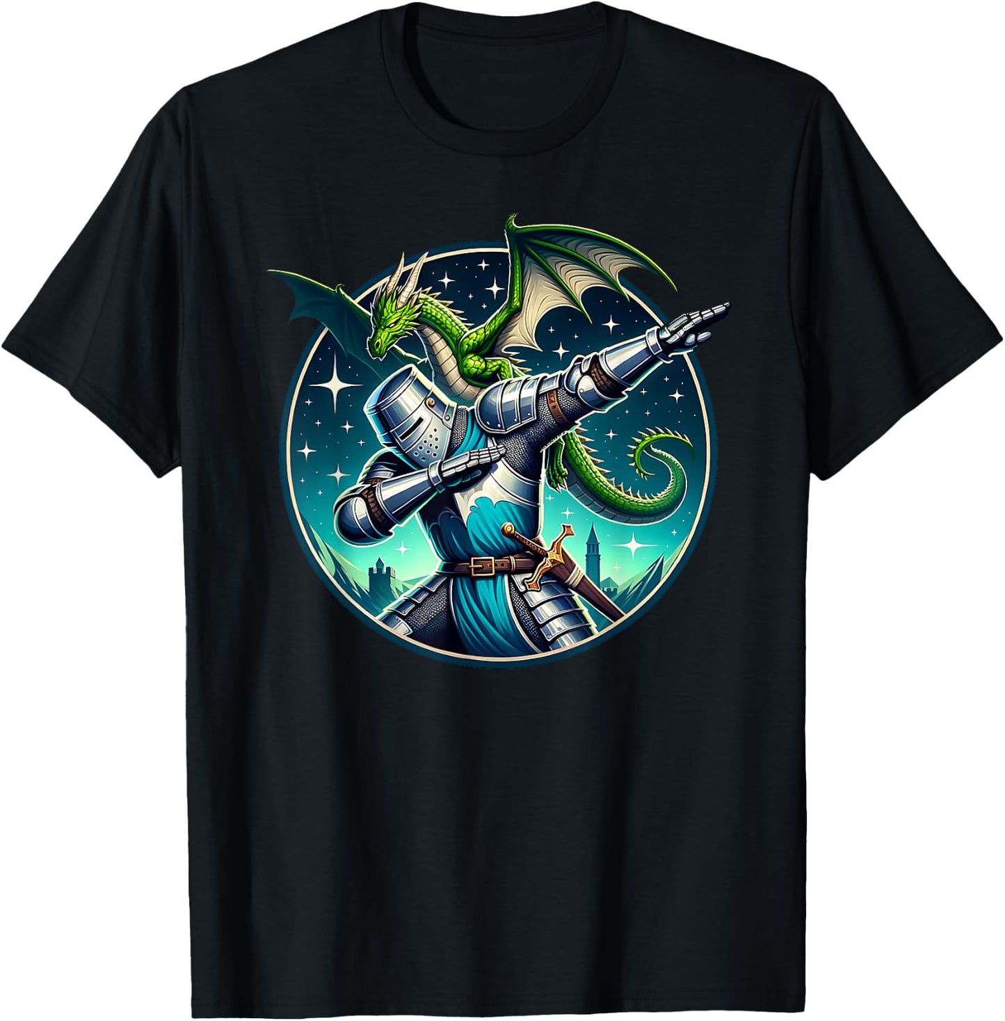 Dabbing Medieval Knight Dragon Funny Renaissance Ren Faire T-Shirt - T-Shirt | Black