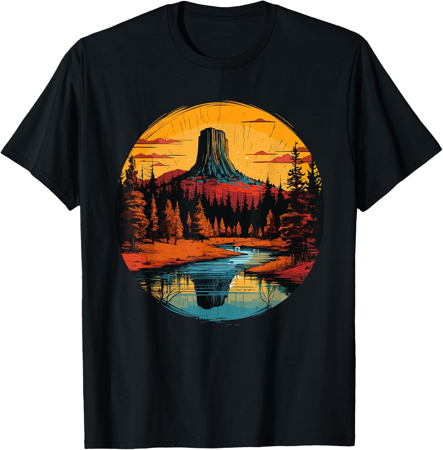 Devils Tower National Monument Wyoming Vintage Retro Travel T-Shirt - T-Shirt | Black