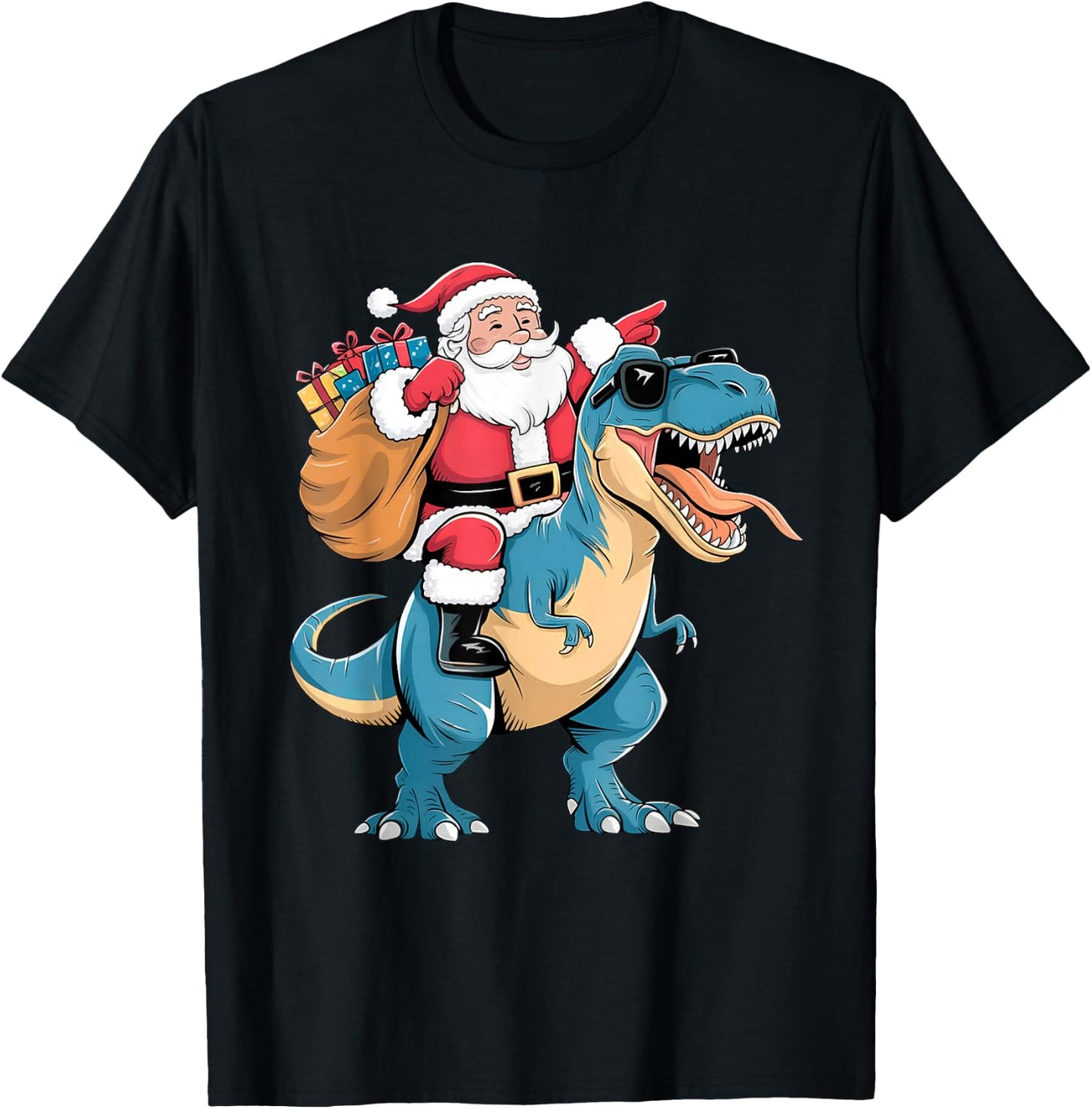 Santa Riding Dinosaur T rex Christmas Boys Men Girls Squad T-Shirt - T-Shirt | Black