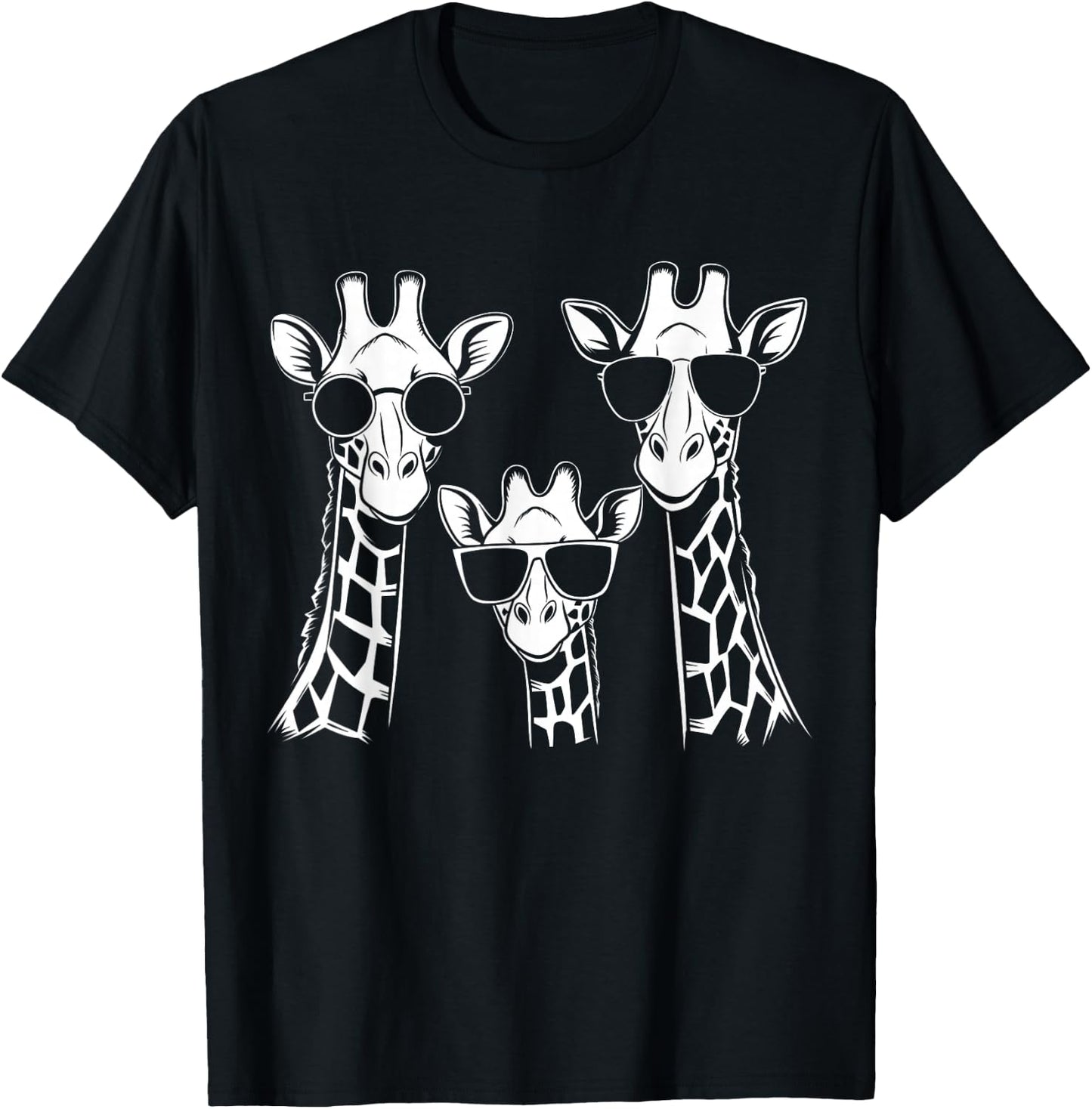 Giraffes Family With Sunglasses - Giraffe T-Shirt - T-Shirt | Black
