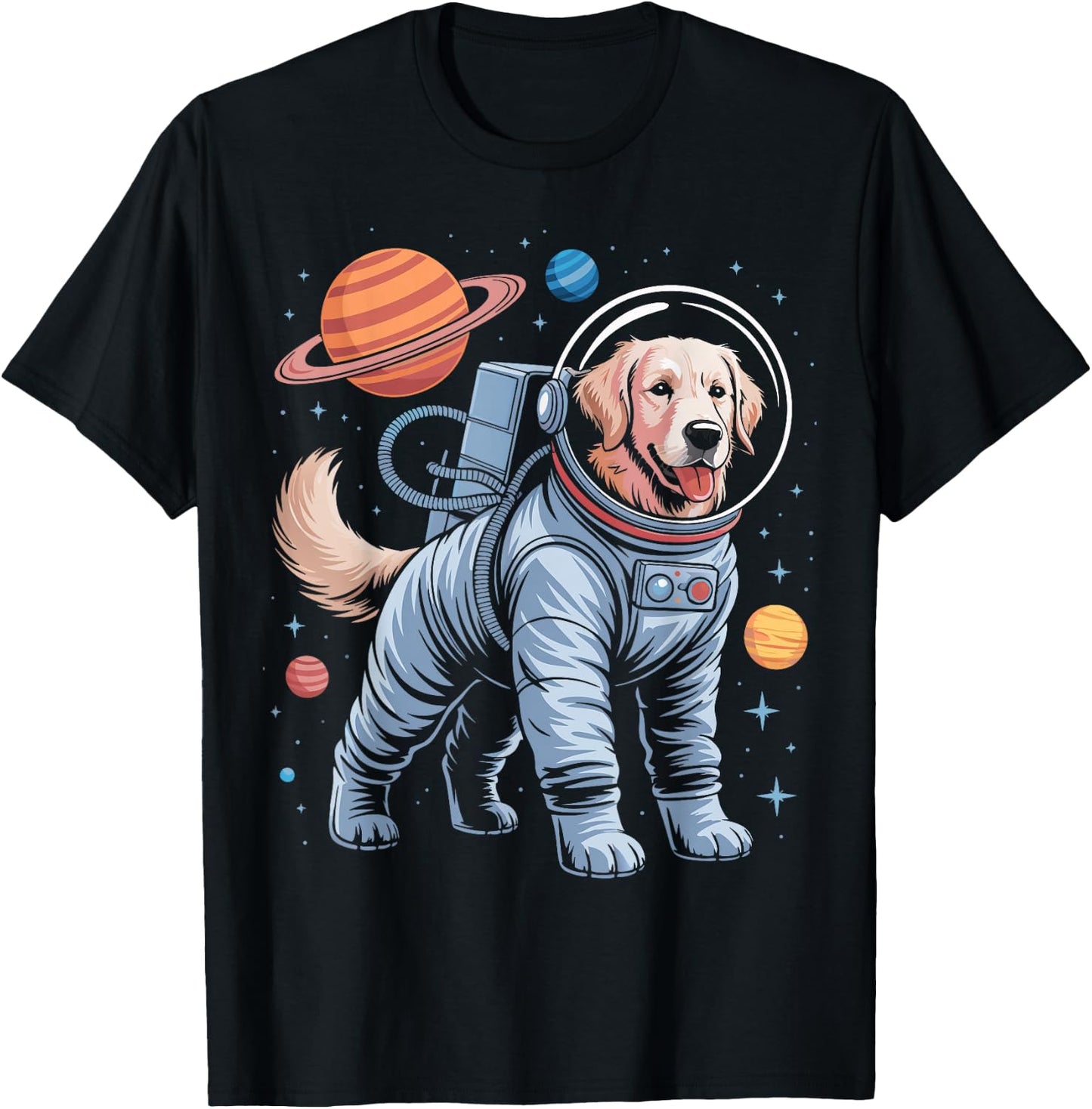 Astronaut Golden Retriever Space T-Shirt - T-Shirt | Black