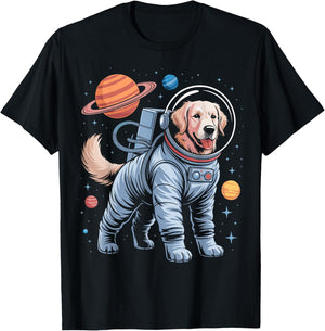Astronaut Golden Retriever Space T-Shirt - T-Shirt | Black