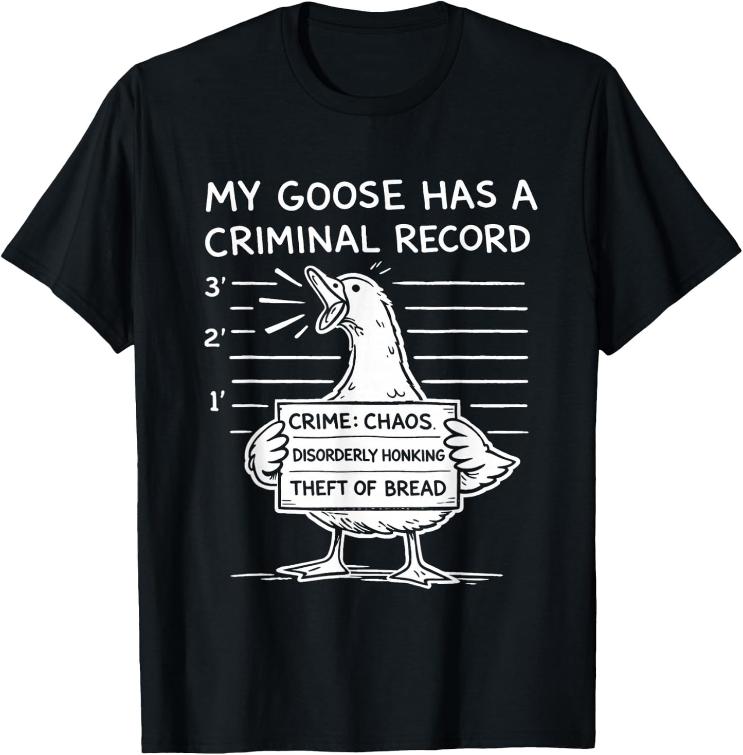 My Goose Has a Criminal Record - Funny Chaos Honking Meme T-Shirt - T-Shirt | Black