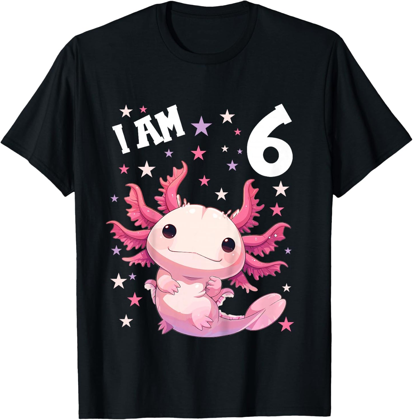 Kids 6 Years old 6 birthday Axolotls Boy Girl Axolotl T-Shirt - T-Shirt | Black