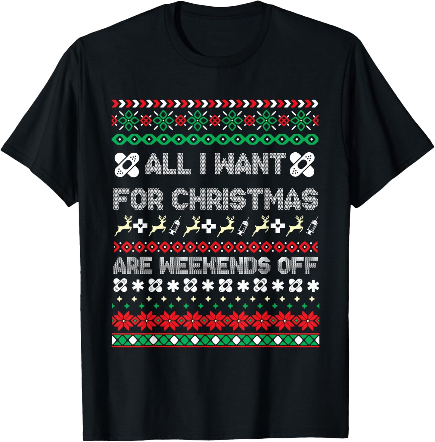 Christmas Nurse Ugly Christmas Sweater T-Shirt - T-Shirt | Black