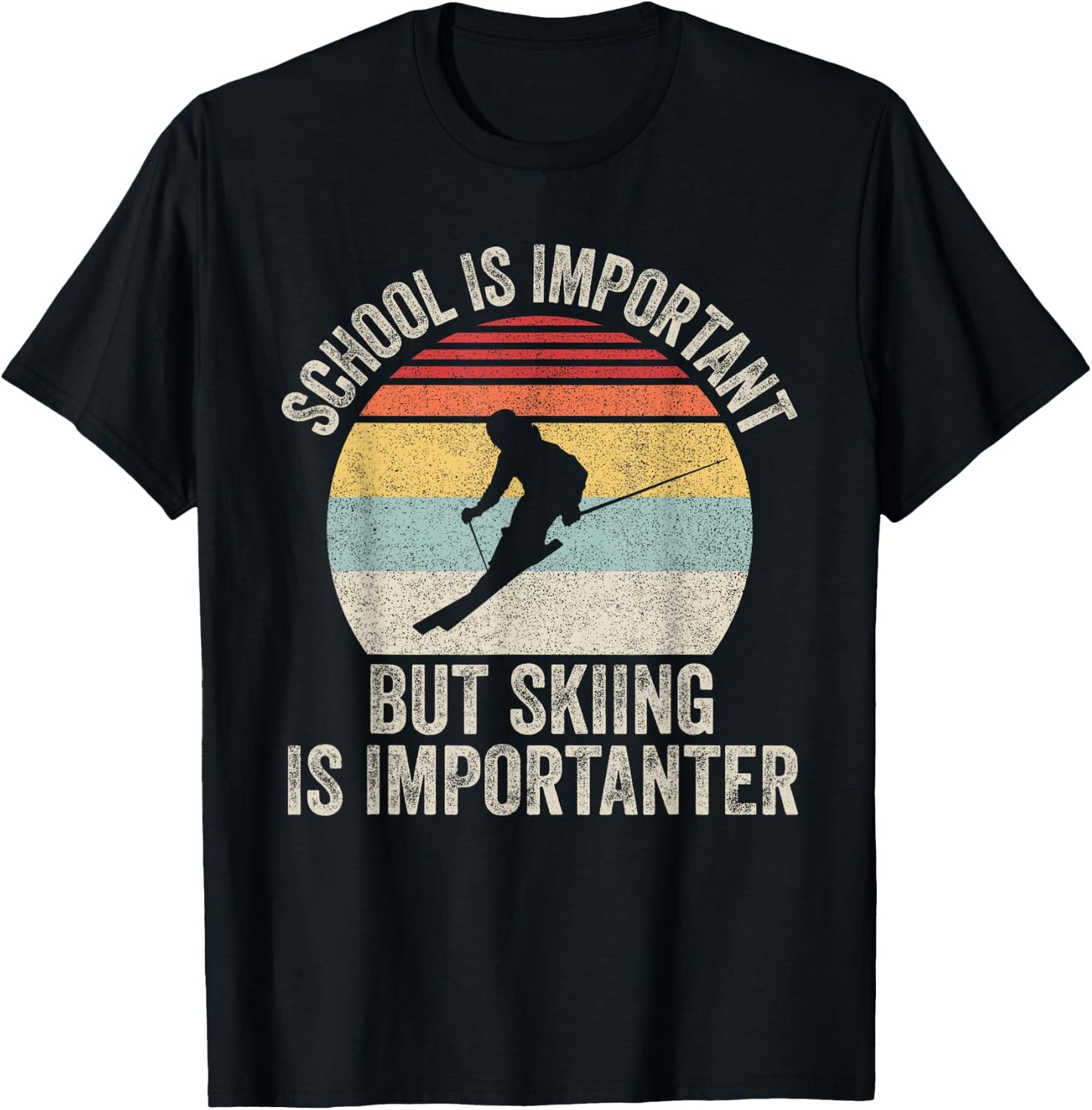 Vintage Retro School Is Important But Skiing Is Importanter T-Shirt - T-Shirt | Black