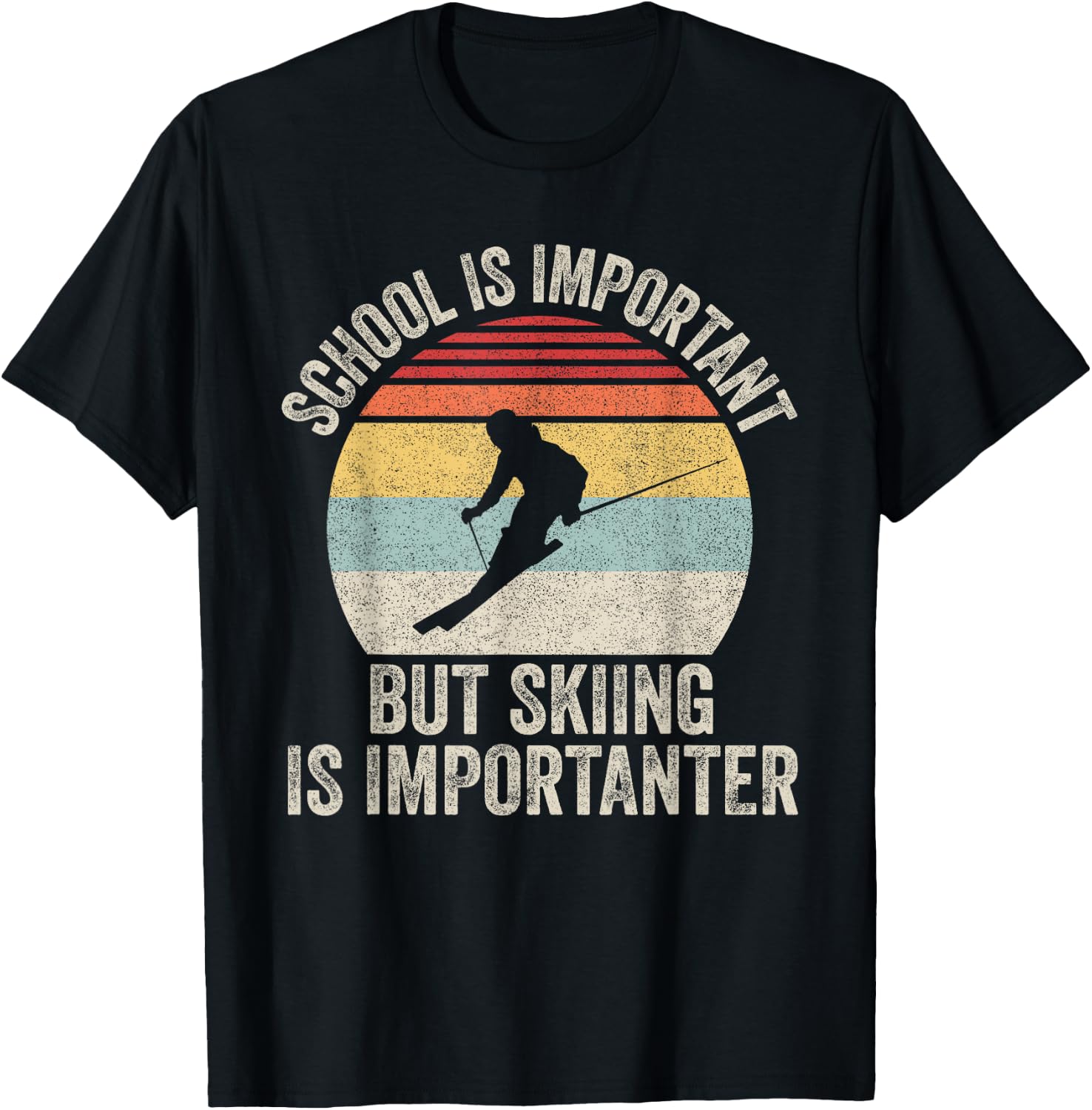 Vintage Retro School Is Important But Skiing Is Importanter T-Shirt - T-Shirt | Black