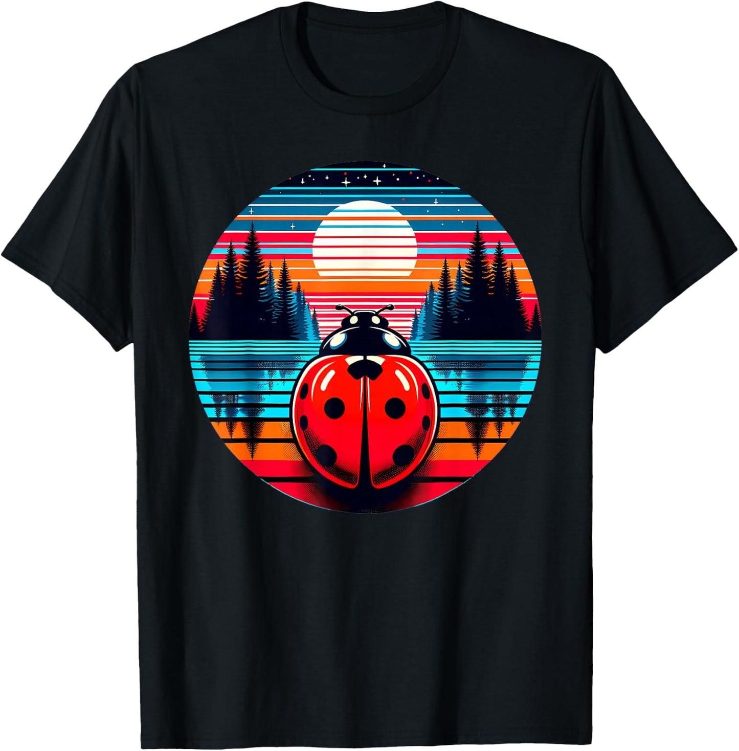 Ladybug Insect Sunset Retro Style Vintage 80s 70s T-Shirt - T-Shirt | Black