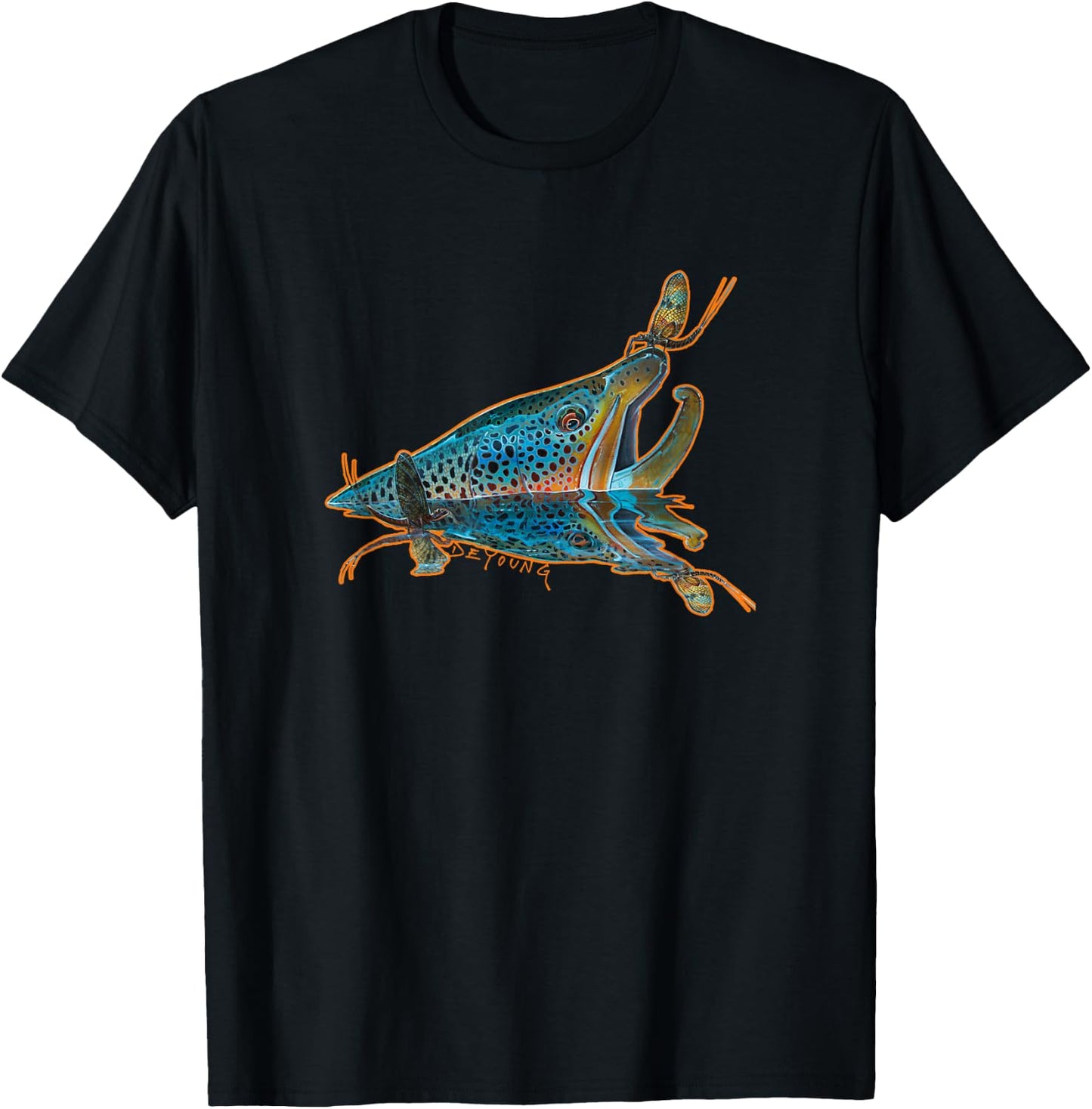 Brown Trout Fishing Emigrant Riser Fly Fishing T-Shirt - T-Shirt | Black